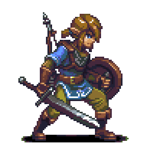 Link holding sword in a ready to fight stance